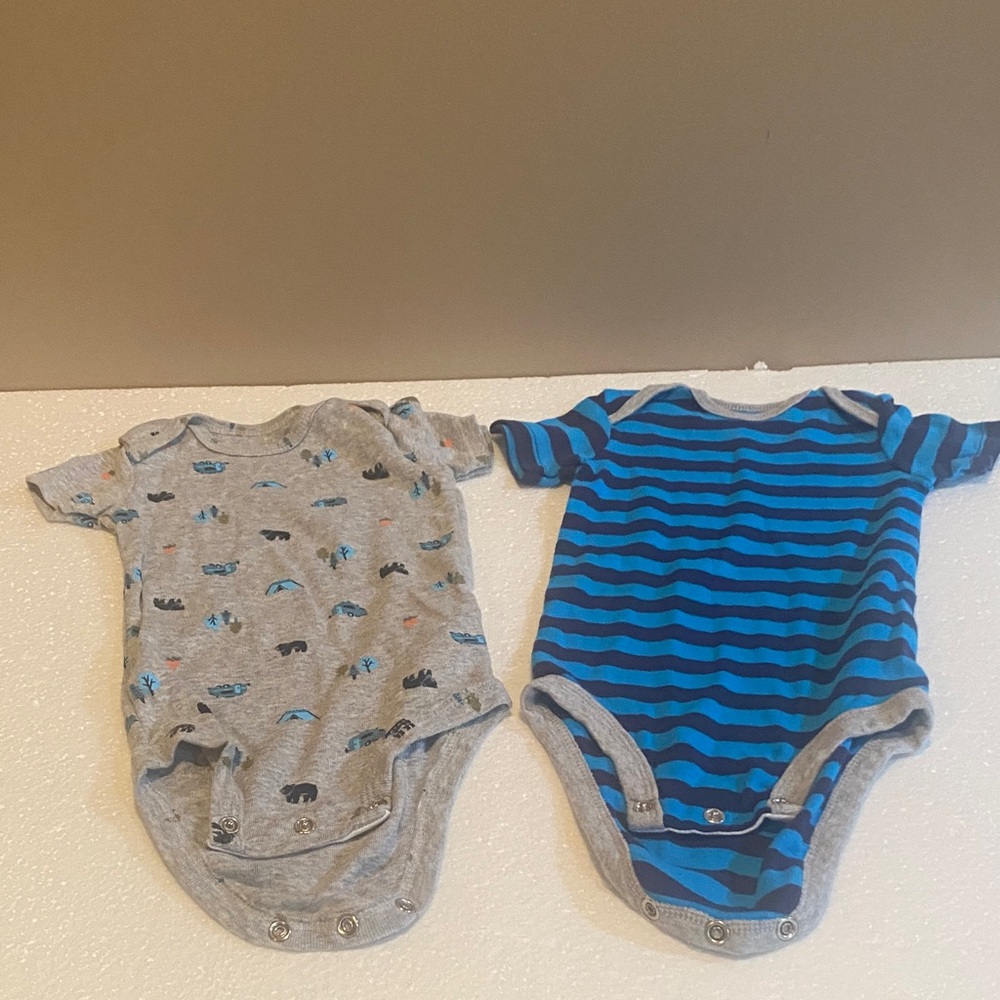 Blue Striped Child of Mine and  Carter's Gray Animal Patterned Kids One Pieces